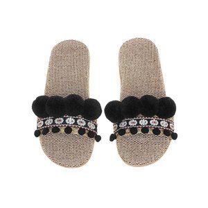 Woven Comfort Pom Pom Open-Toe Slipper Non-Slip